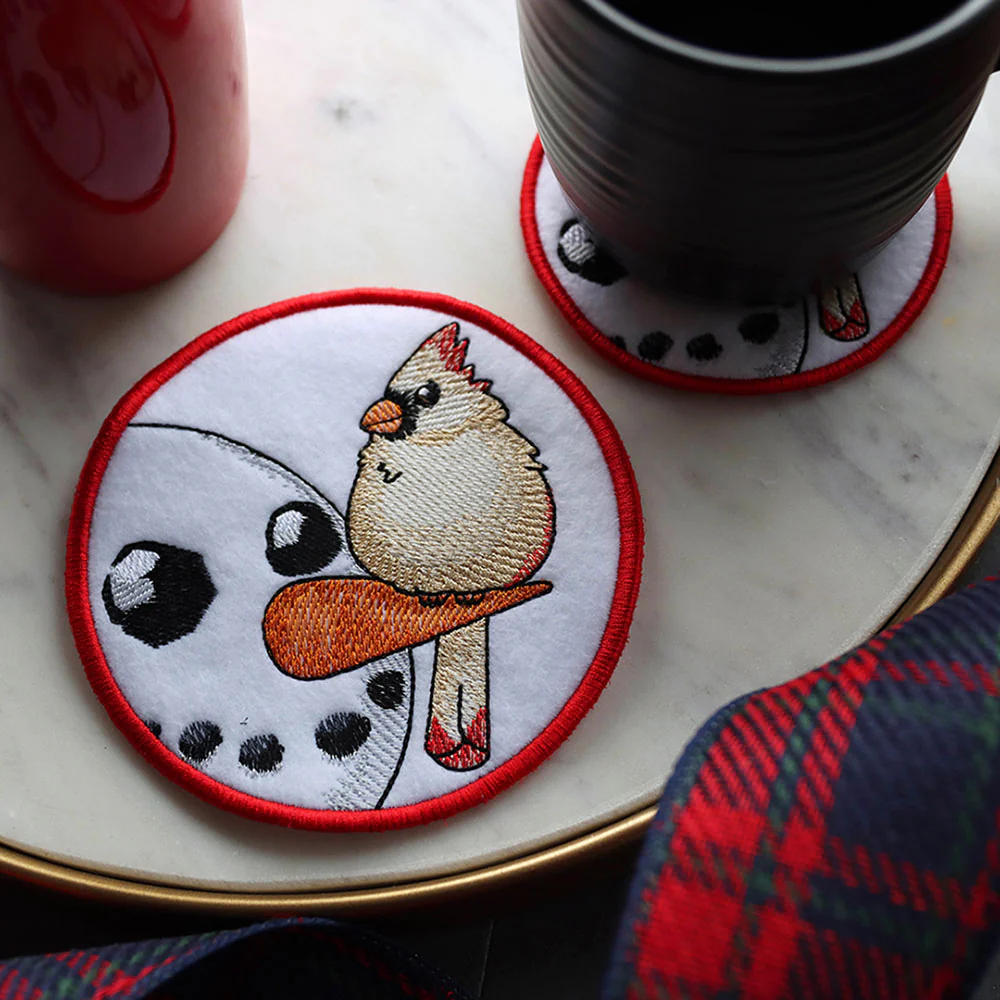 Sweet Peeking Snowman with Female Cardinal Coaster (In-the-Hoop) - Image 2