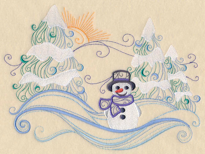 Swirly Snowman Scene