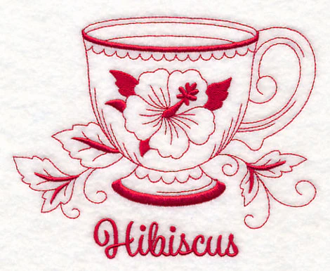 Tea Time Hibiscus (Redwork) - Image 3