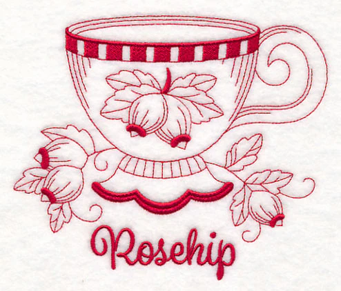 Tea Time Rosehip (Redwork)