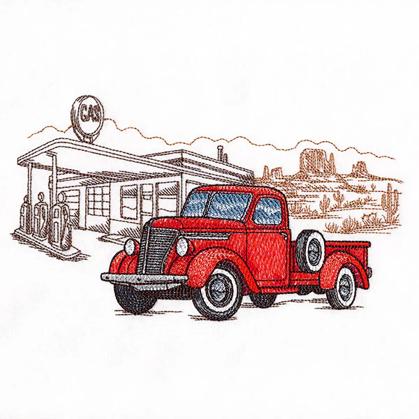 Through the Desert Retro Truck Gas Station Scene - Image 3