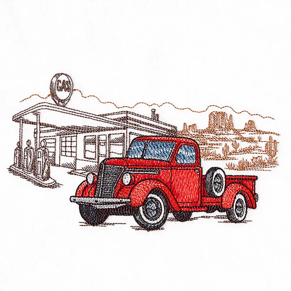 Through the Desert Retro Truck Gas Station Scene - Image 4