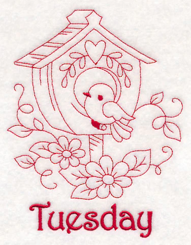 Tuesday Birdhouse (Redwork) - Image 3
