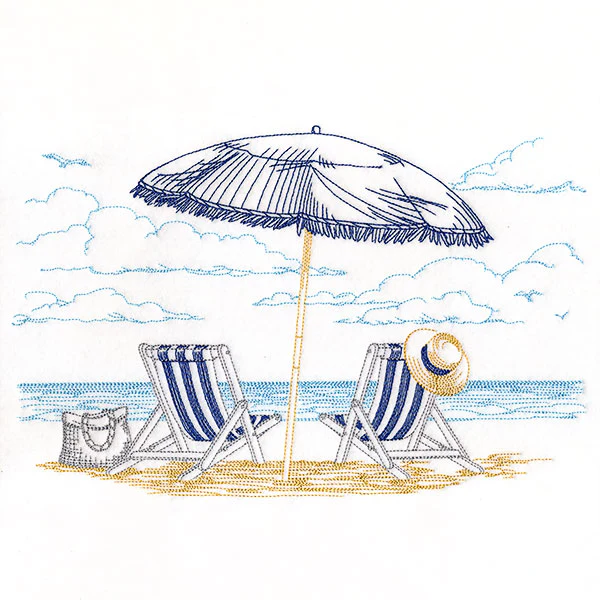 Umbrella and Chairs Beach Scene Etching - Image 5