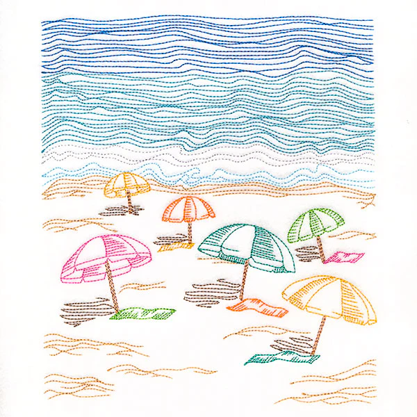 Umbrellas at the Beach Oceanside Etching Scene - Image 7