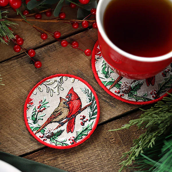 Very Merry Cardinal Coaster (In-the-Hoop) - Image 2