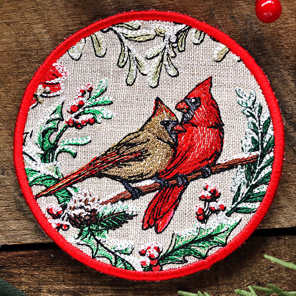 Very Merry Cardinal Coaster (In-the-Hoop) - Image 3