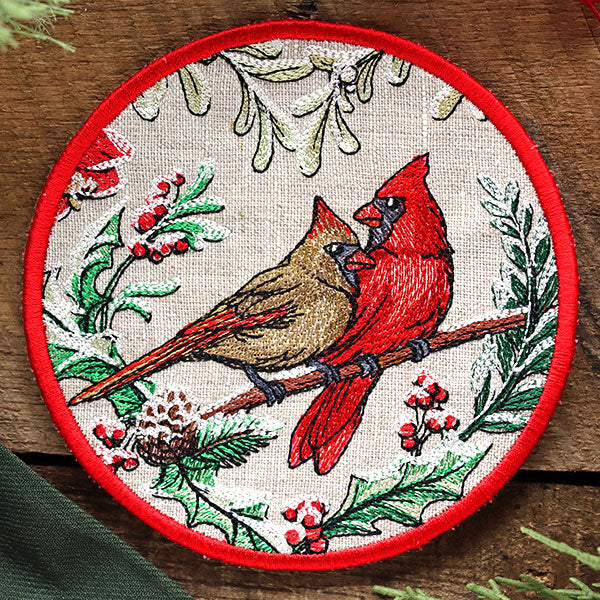 Very Merry Cardinal Coaster (In-the-Hoop) - Image 5