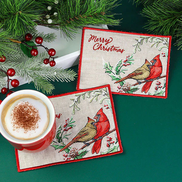 Very Merry Cardinal Mug Rug (In-the-Hoop) - Image 5