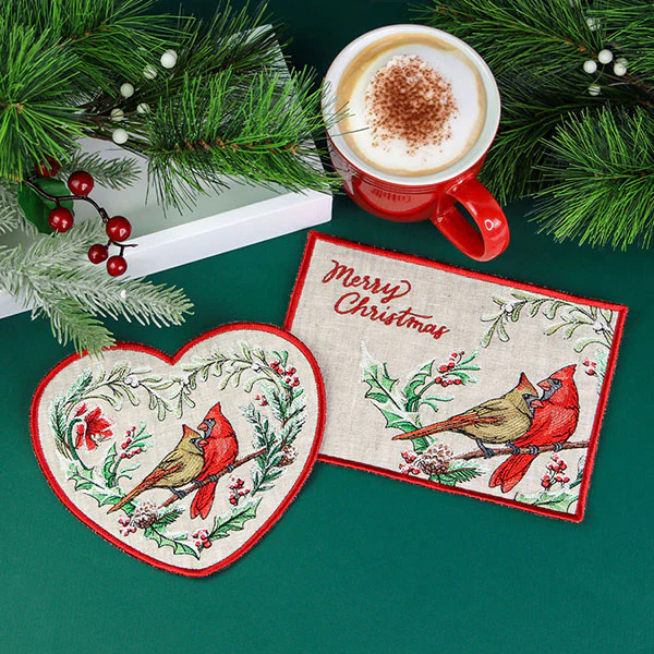 Very Merry Cardinal Mug Rug (In-the-Hoop) - Image 6