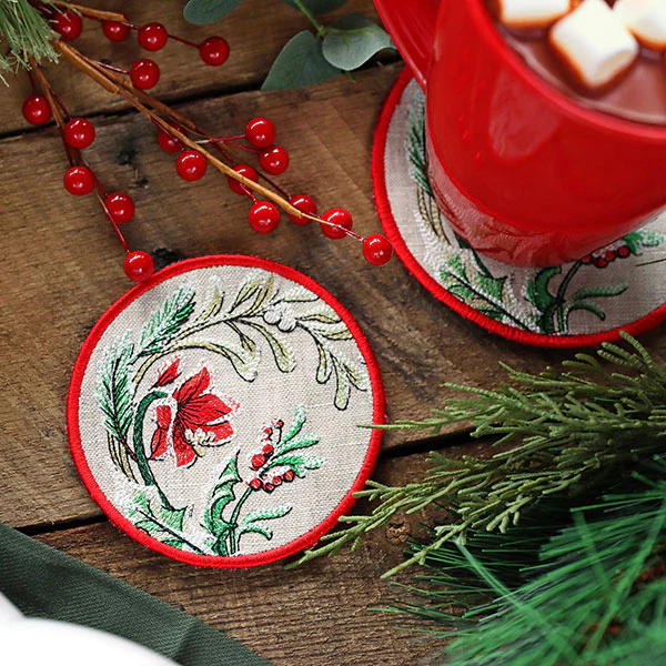 Very Merry Christmas Botanicals Coaster (In-the-Hoop) - Image 6