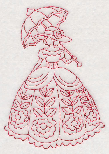 Victorian Lady - Floral Dress (Redwork) - Image 3