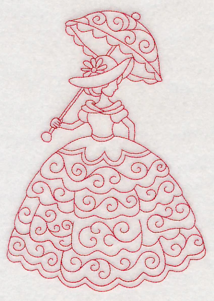 Victorian Lady - Swirls Dress (Redwork) - Image 2
