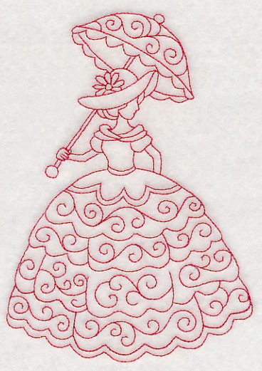 Victorian Lady - Swirls Dress (Redwork) - Image 3