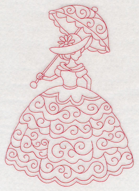 Victorian Lady - Swirls Dress (Redwork) - Image 5