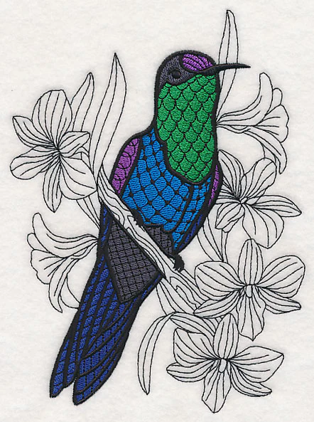 Violet Crowned Woodnymph with Orchids (Blackwork) - Image 2