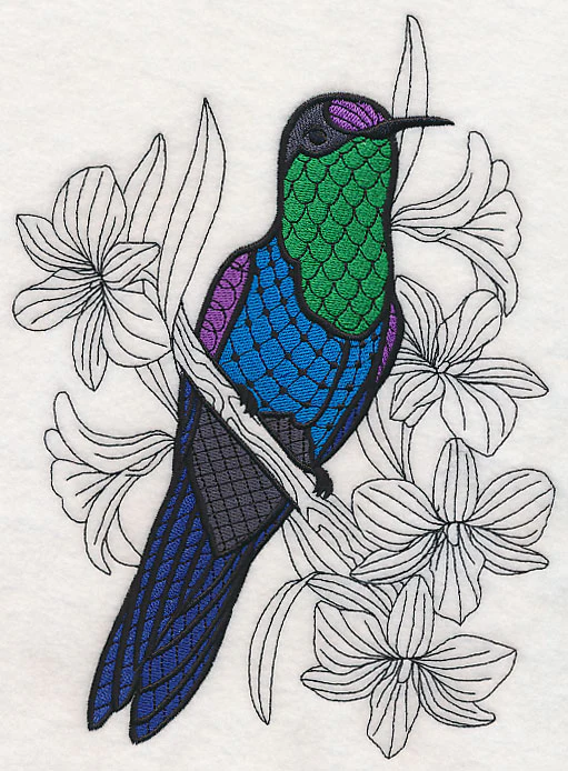 Violet Crowned Woodnymph with Orchids (Blackwork) - Image 5
