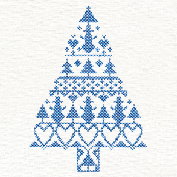 White Christmas Nordic Tree with Snowmen (Cross Stitch)