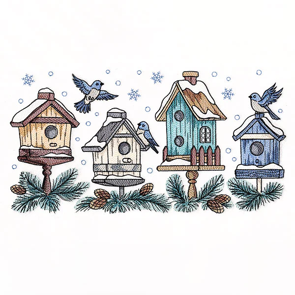 Winter Birdhouse Block Party Border