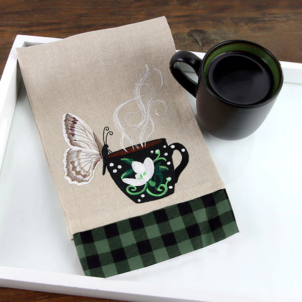 Winter Coffee Break Checkered White Butterfly - Image 2