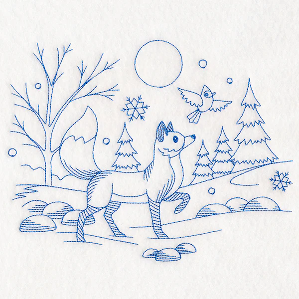 Winter Woodland Scene - Fox & Cardinal (Bluework) - Image 2