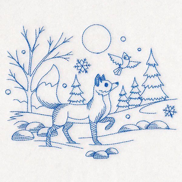 Winter Woodland Scene - Fox & Cardinal (Bluework) - Image 3