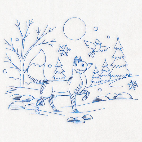 Winter Woodland Scene - Fox & Cardinal (Bluework) - Image 4