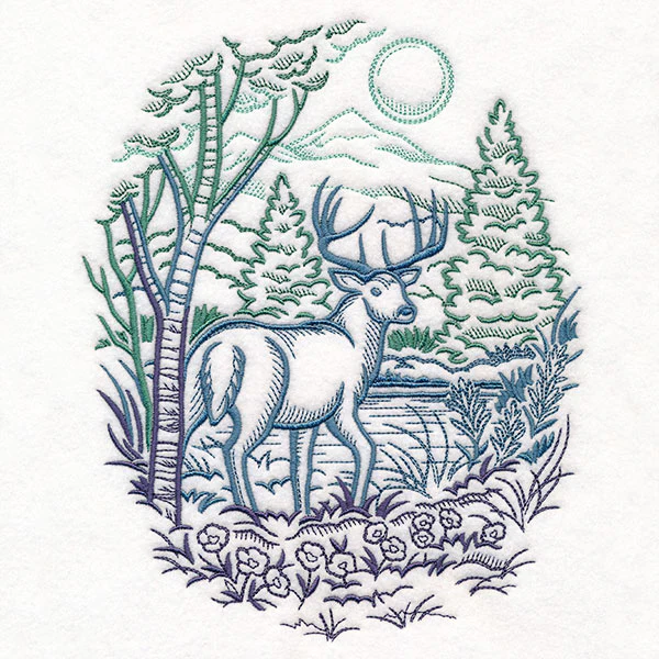 Woodland Deer Scene Etching - Image 7
