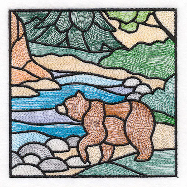 Woodland Escape Stained Glass Scene - Bear - Image 7