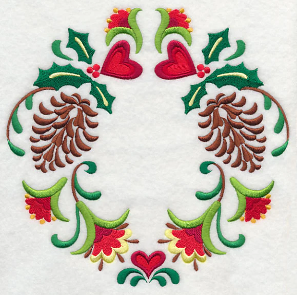 Wreathed in Christmas Pine Cones and Hearts