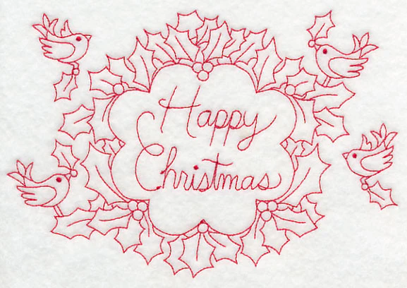 Wreathed in Happy Christmas Wishes (Redwork) - Image 2