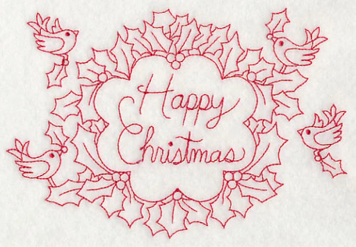 Wreathed in Happy Christmas Wishes (Redwork) - Image 3