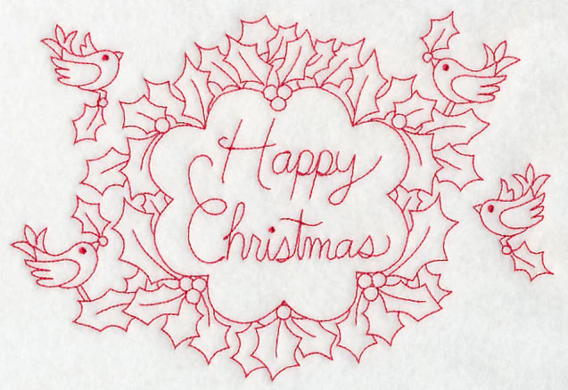 Wreathed in Happy Christmas Wishes (Redwork) - Image 5