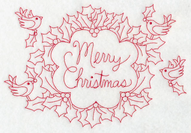 Wreathed in Merry Christmas Wishes (Redwork) - Image 5
