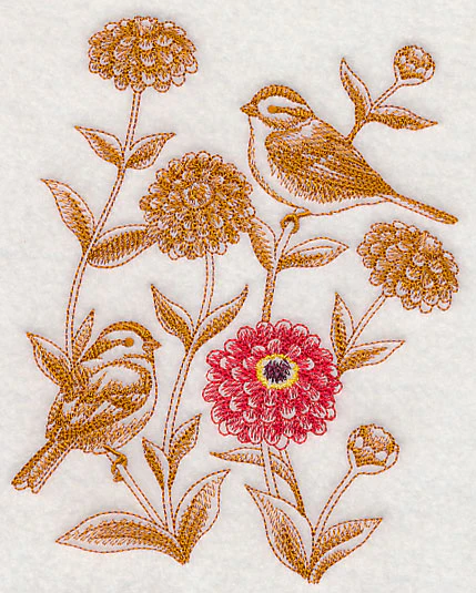 Zinnia and Tree Sparrows (Toile) - Image 3