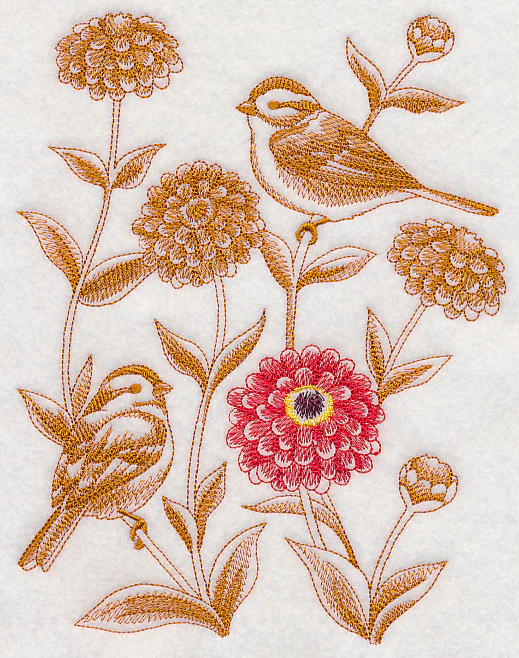 Zinnia and Tree Sparrows (Toile) - Image 5